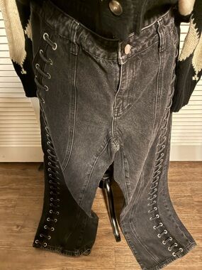 Fashion Nova High-Rise Lace-Up Washed Black Jeans